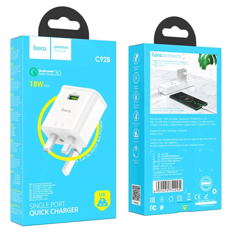 charger hoco c92b 18w usb a